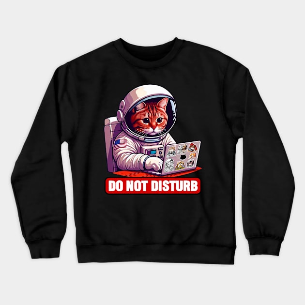 Do Not Disturb Astronaut Tabby Cat Laptop Crewneck Sweatshirt by Plushism